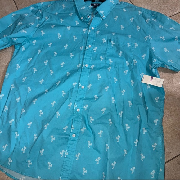 Nwt $60 Izod  Saltwater Blue Palm Trees Chambray Hawaiian Shirt XXL S7 - Picture 1 of 5